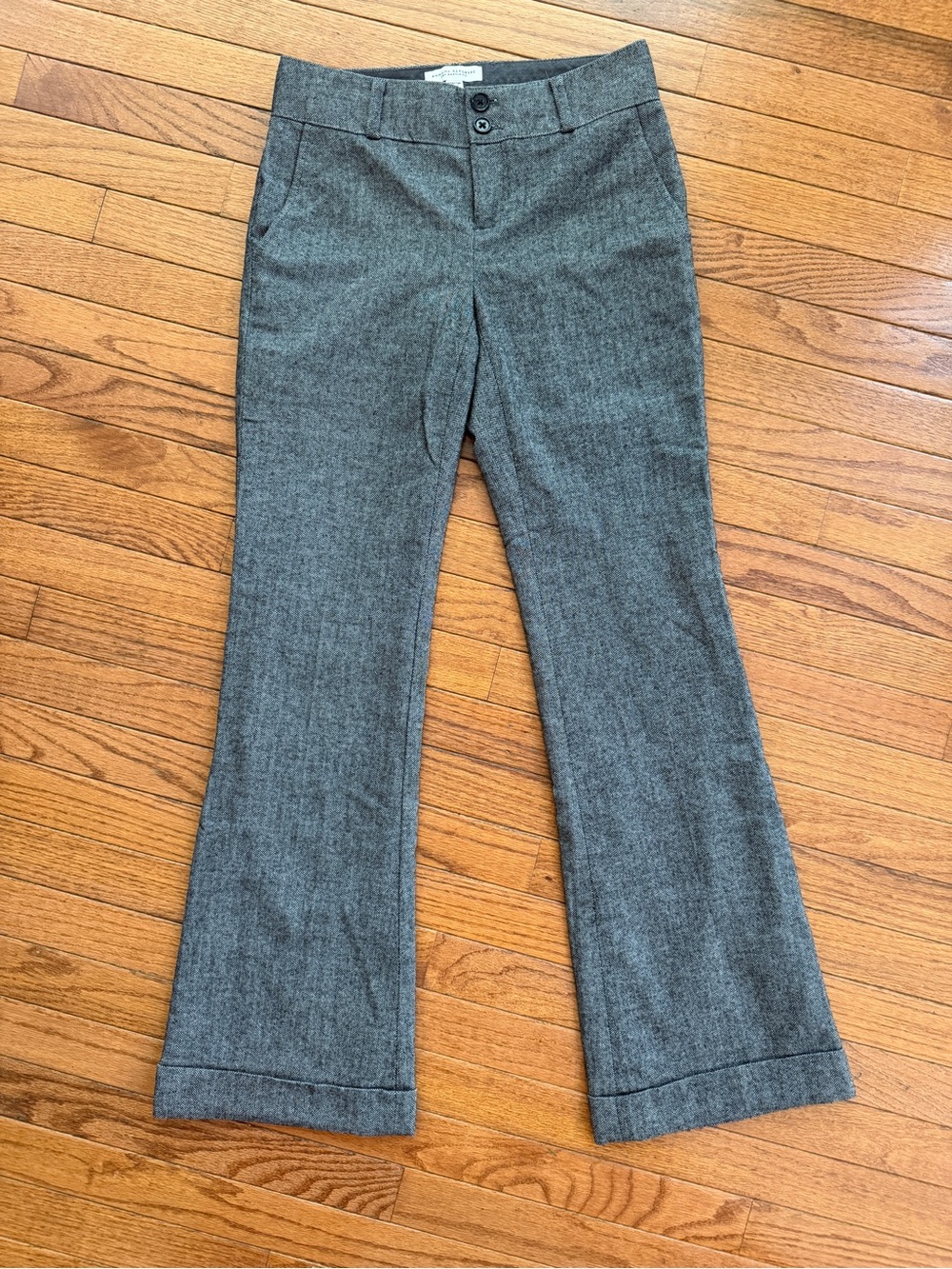 Banana Republic The Martin Fit Gray Lined Flare Herringbone Wool Trousers Size 2